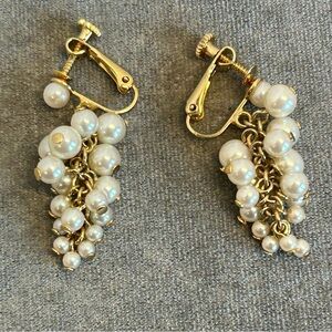 Vintage Gold-tone & faux Pearl Grape Cluster Screw Post Earrings